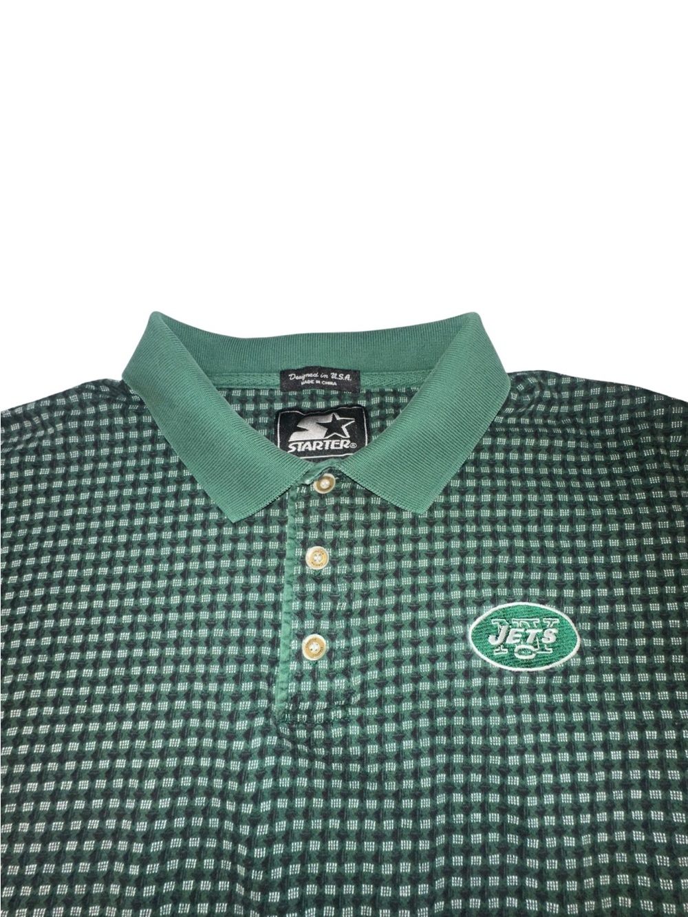 Vintage Starter New York Jets NFL Polo Shirt Men’s XL Green Geometric